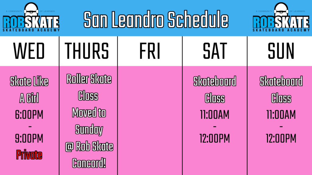 San Leandro Schedule 2026 NO Roller Skate